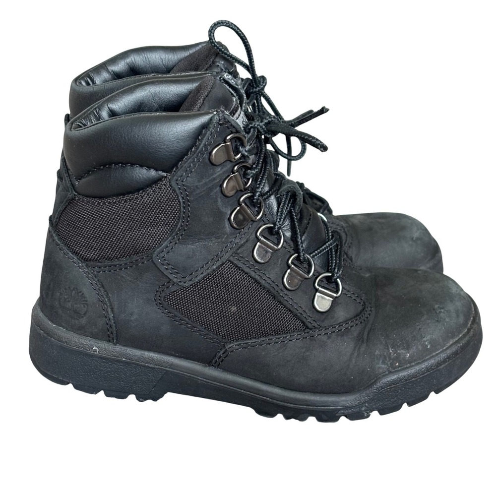 Timberland Junior 6 Inch Field Boot Sz 1 Black Nubuck Leather Canvas‎